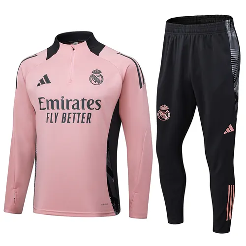 Conjunto de Treino Meia-Puxada Real Madrid 2024/2025 Rosa Preto Qualidade Tailandesa