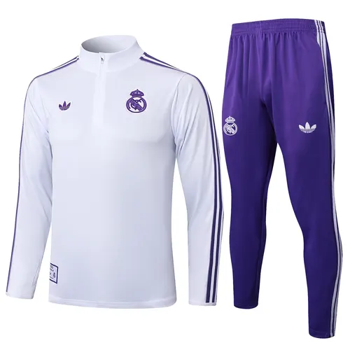 Conjunto de Treino Real Madrid Half-Pull Retrô Branco 2025-2026 Qualidade Tailandesa 02