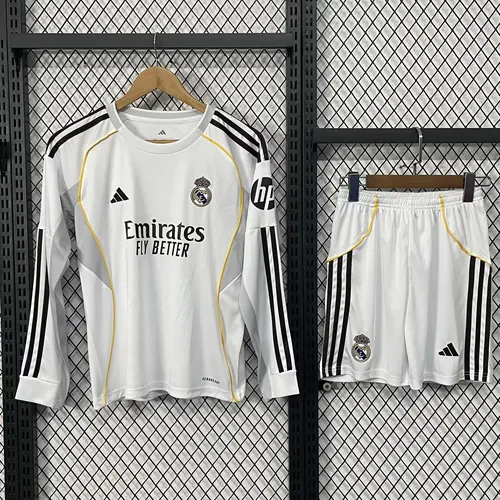 2025/2026 Long Sleeves Real Madrid Home Football Jersey AAA fan-grade Kids Size