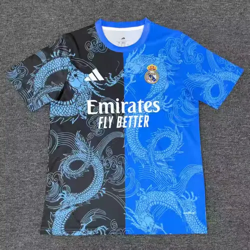 Camisa Real Madrid 2025/2026 Padrão Dragão Azul e Preta Futebol Jersey Qualidade Tailandesa