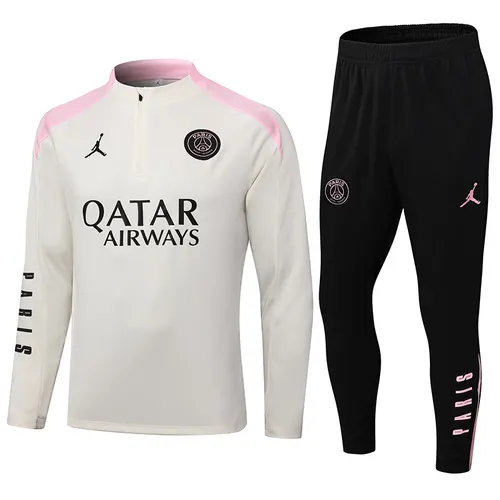 2024/2025 Psg Paris Saint-Germain Half-Pull Training Suit Beige with pink Set