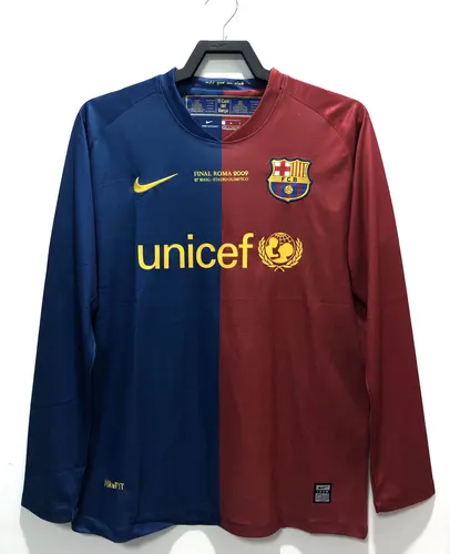 Camisa de Futebol Retrô Manga Longa Barcelona Casa Champions League 2008/2009 Qualidade Tailandesa
