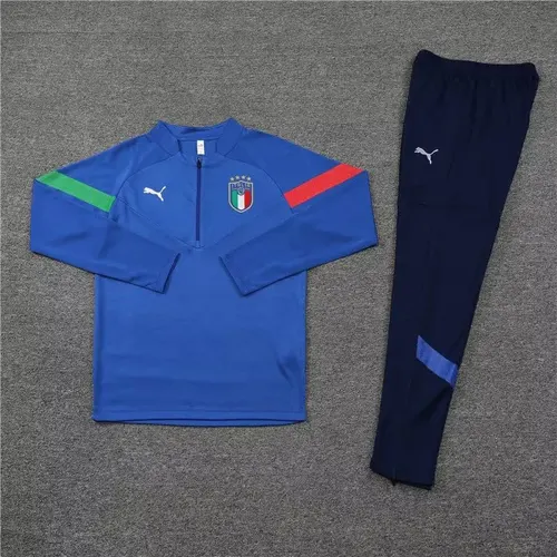 2022 Italy Half-Pull Training Suit Blue Soccer Shirt Set — view 3