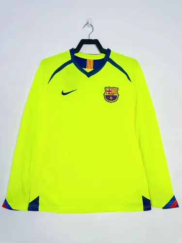 2005/2006 Camisa de Futebol Visitante Retrô Barcelona Manga Longa Qualidade Tailandesa