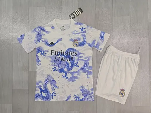 2025/2026 Real Madrid Chinese dragon blue and white Football Jersey AAA fan-grade Kids Size