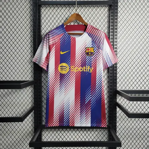 Camisa de Futebol Treino Barcelona Vermelha Branca Azul 2023/2024 — view 1