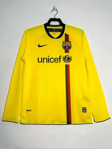 2008/2009 Camisa de Futebol Visitante Retrô Barcelona Manga Longa Qualidade Tailandesa