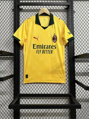 Camiseta de fútbol segunda equipación amarilla del AC Milan 2025/2026 calidad tailandesa