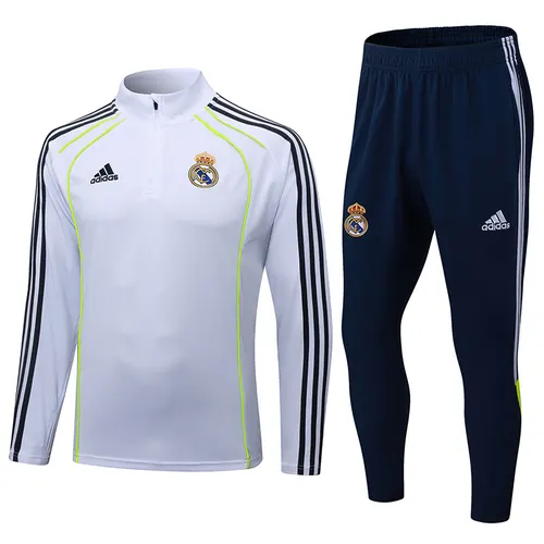 Conjunto de Treino Real Madrid Retro Branco Meio Puxado 2025-2026 Qualidade Tailandesa