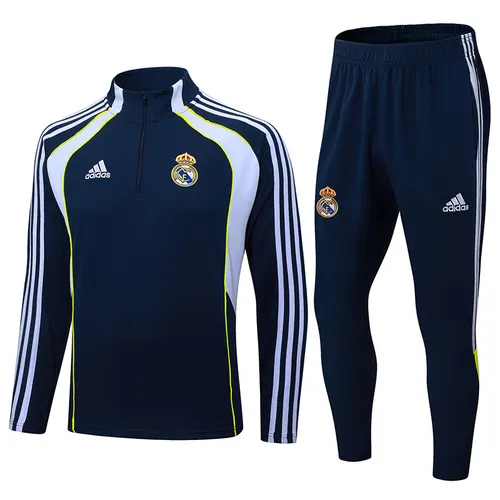 Conjunto de Treino Real Madrid Retro Azul Real Meio Puxado 2025-2026 Qualidade Tailandesa