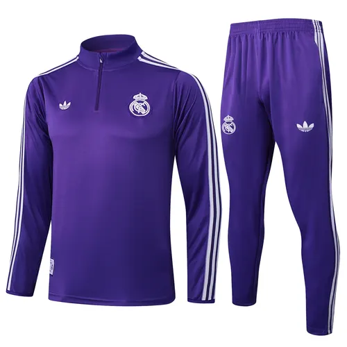 Conjunto de Treino Real Madrid Half-Pull Retrô Roxo 2025/2026 Qualidade Tailandesa