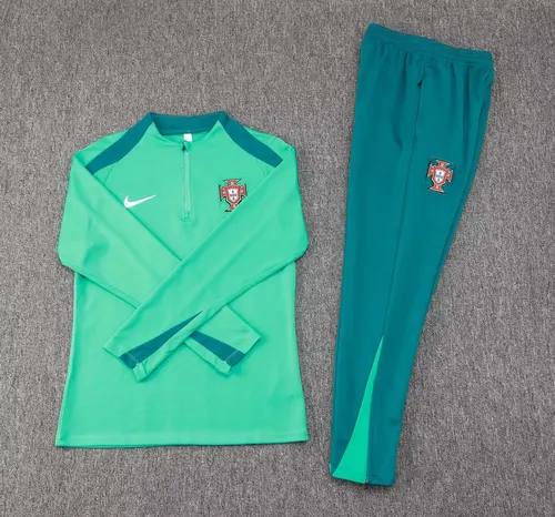 2024 Portugal Half-Pull Training Suit Green Football Shirt Set — view 3