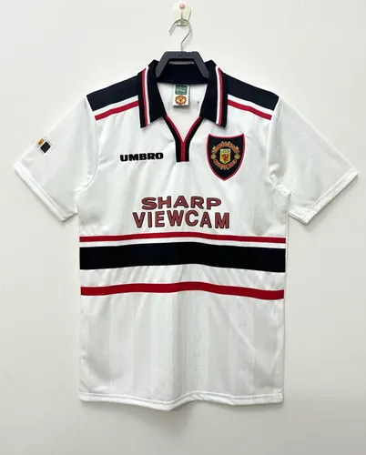 1998/1999 Retro Manchester United Equipación Visitante Blanca Camiseta de Fútbol Calidad Tailandesa