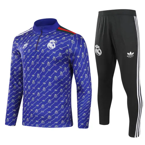 Conjunto de Camisa de Treino Meio-Puxão Real Madrid Roxo Real 2024/2025 -Qualidade Tailandesa