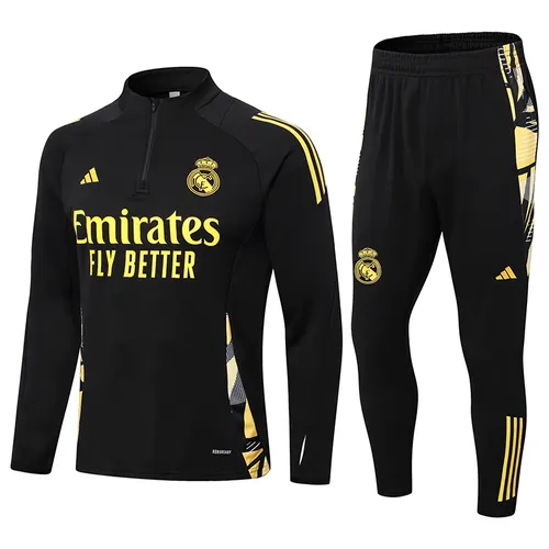 Conjunto de Camiseta de Fútbol Real Madrid Semi-Pull Negro 2024/2025 Calidad Tailandesa