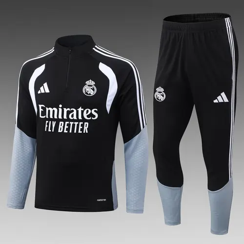 2026/2027 Real Madrid Conjunto de Treino Meio Puxado Preto Cinza Camisa de Futebol 1:1 Qualidade Tailandesa