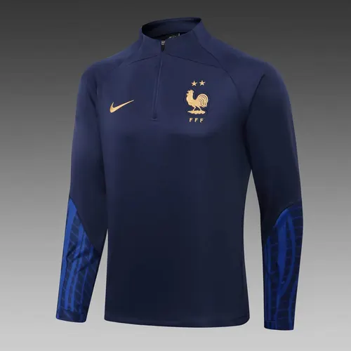 2022 Frankreich Half-Pull Trainingsanzug Königsblau Fußballtrikot-Set — view 3
