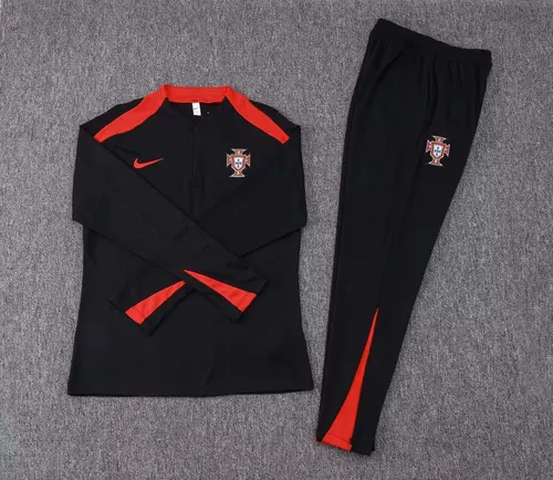 2024 Portugal Half-Pull Training Suit Black Football Shirt Set — view 3