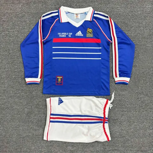 1998 Retro Long Sleeve France Home Football Shirt AAA fan-grade Kids Size