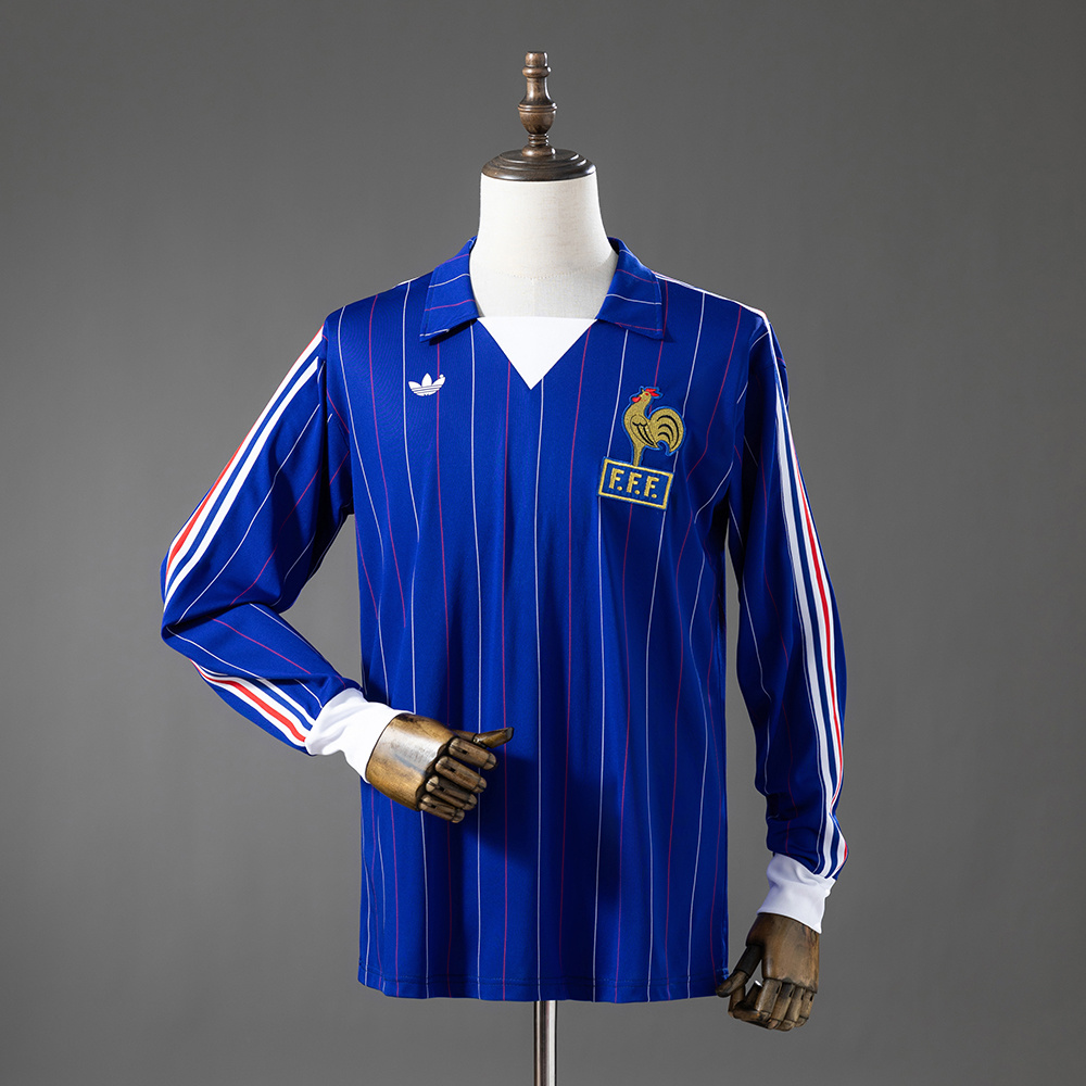 Camiseta Local Retro Manga Larga 1980/1982 Francia AAA calidad fan