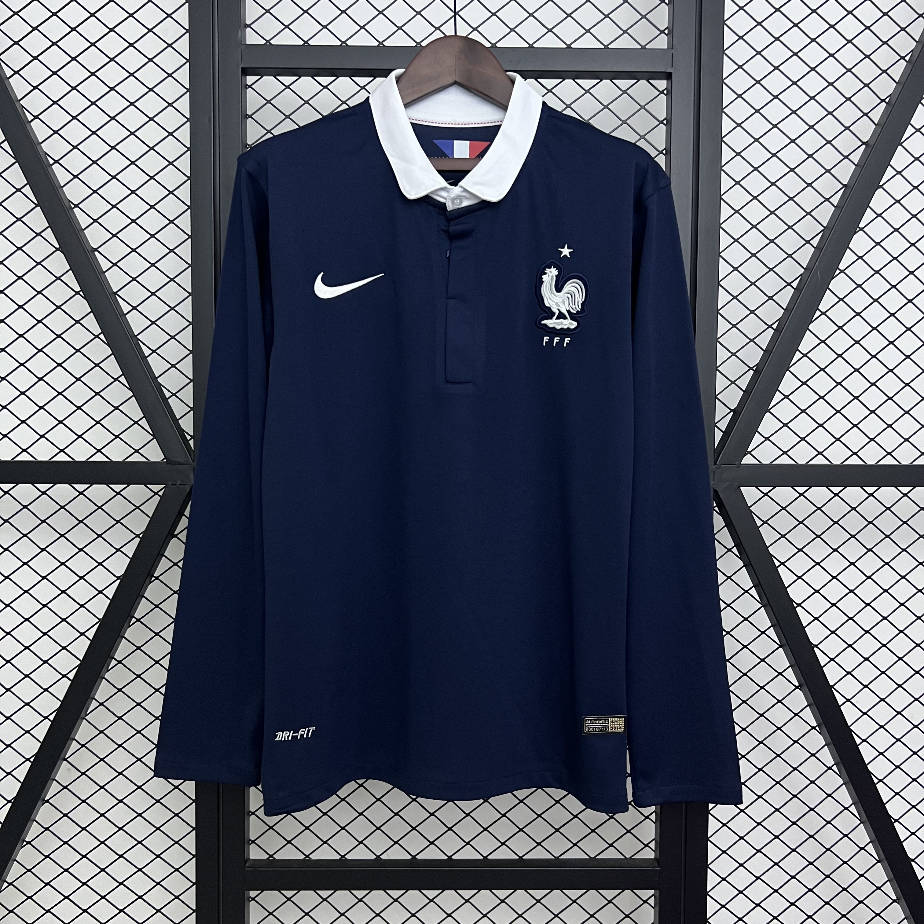 2014 Retro Manga Larga Francia Local Camiseta de Fútbol AAA calidad aficionado