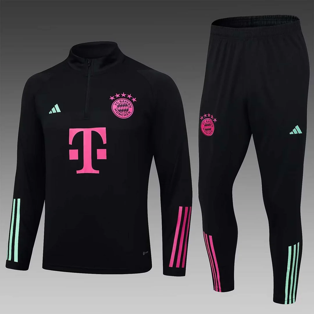 Ensemble d'entraînement Bayern Munich noir 2023/2024 demi-tiré Qualité thaï