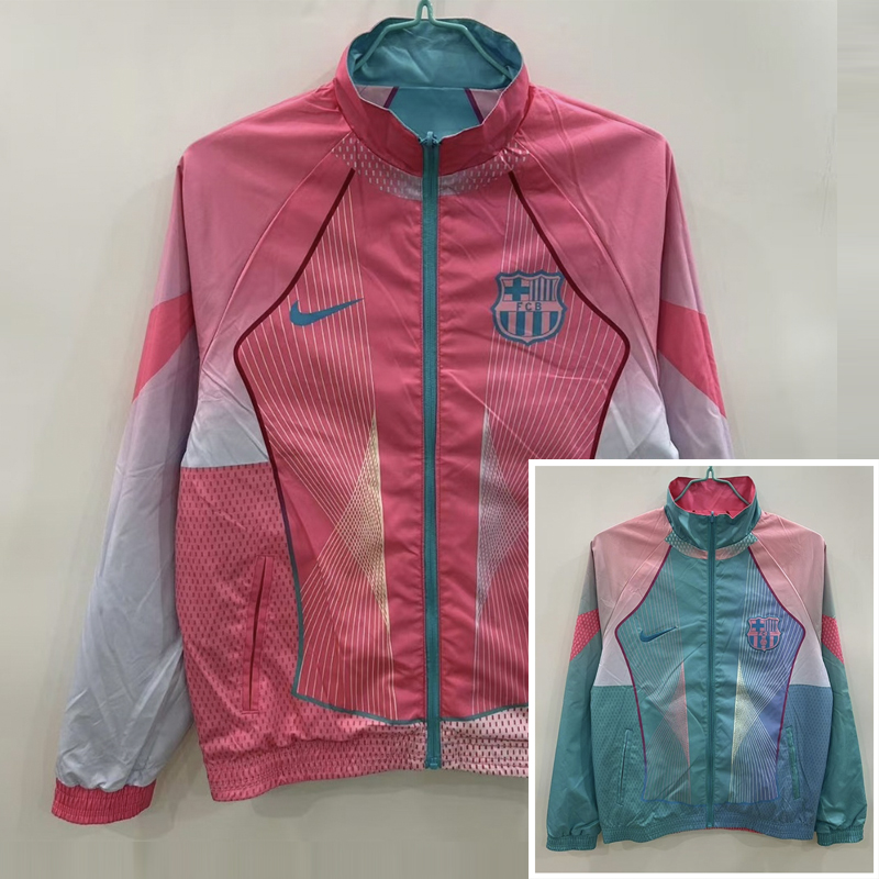 2025/2026 Barcelona Reversible Windbreaker bleu et rose Soccer Jersey AAA fan-grade