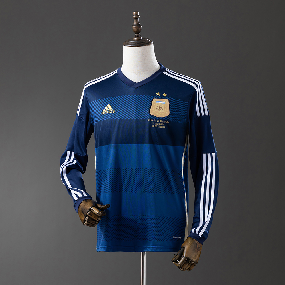 2014 Retro Argentina Selección Nacional Visitante Manga Larga Camiseta
