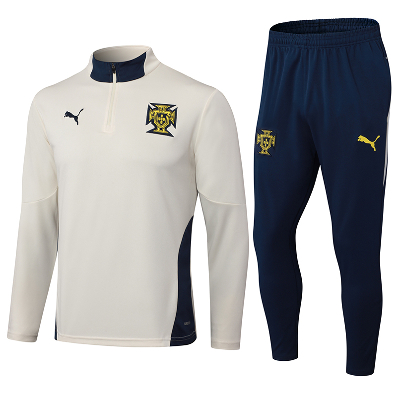2025-2026 Portugal Half-Pull Training Suit Beige Football Shirt Set