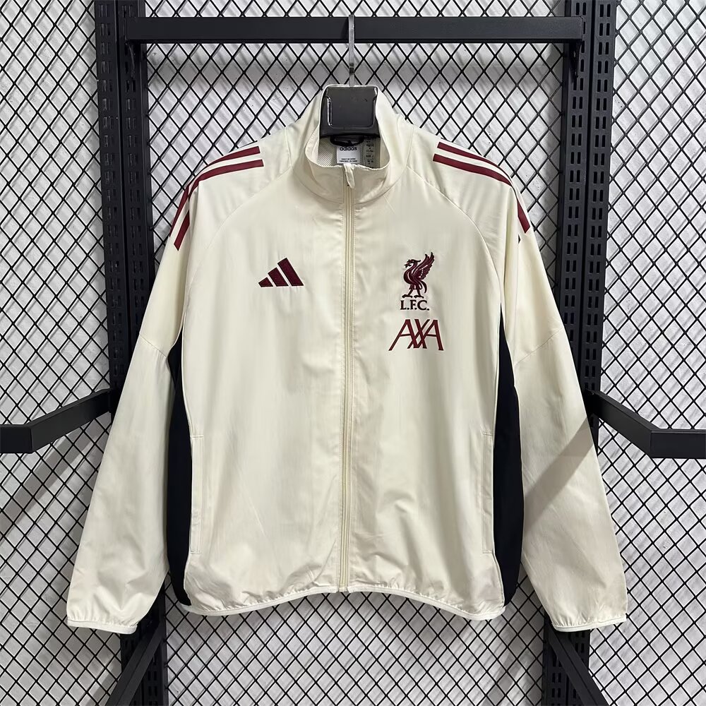 Maillot de football coupe-vent beige jaune Liverpool 2025/2026 Qualité thaï 1:1
