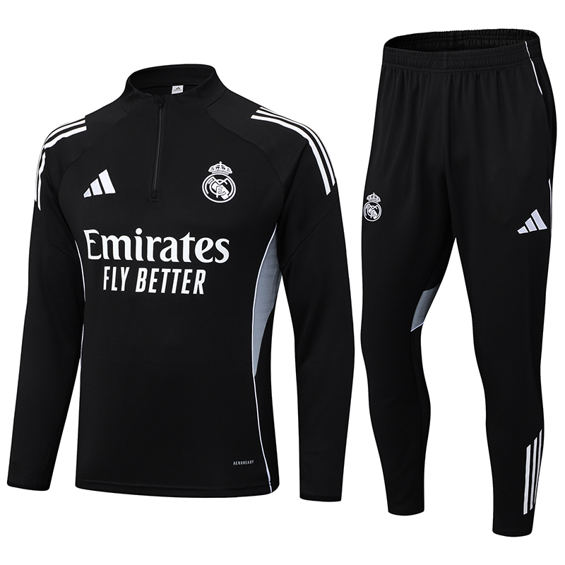 2025-2026 Real Madrid Black Half-Pull Training Suit Football Shirt AAA fan-grade Set