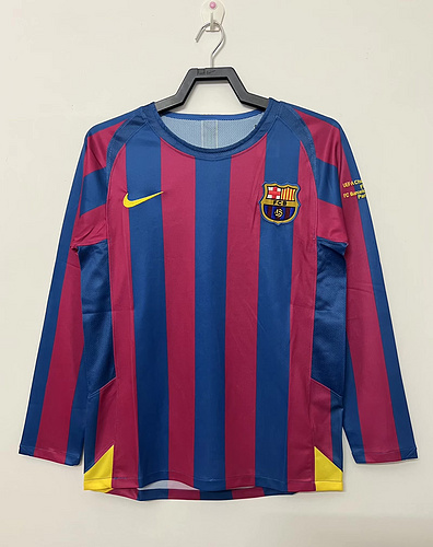 2005/2006 Rétro Manches Longues Barcelone Domicile Maillot de Foot UEFA Champions League Qualité Thaï