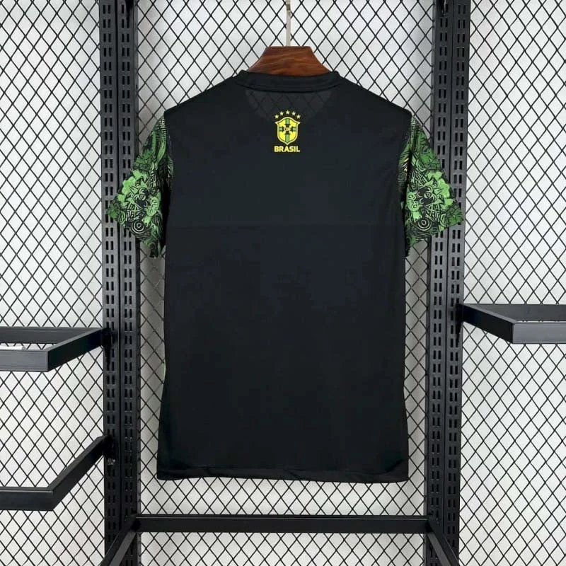 2025 Brazil Special Edition Jesus Black Green Football Shirt view 3