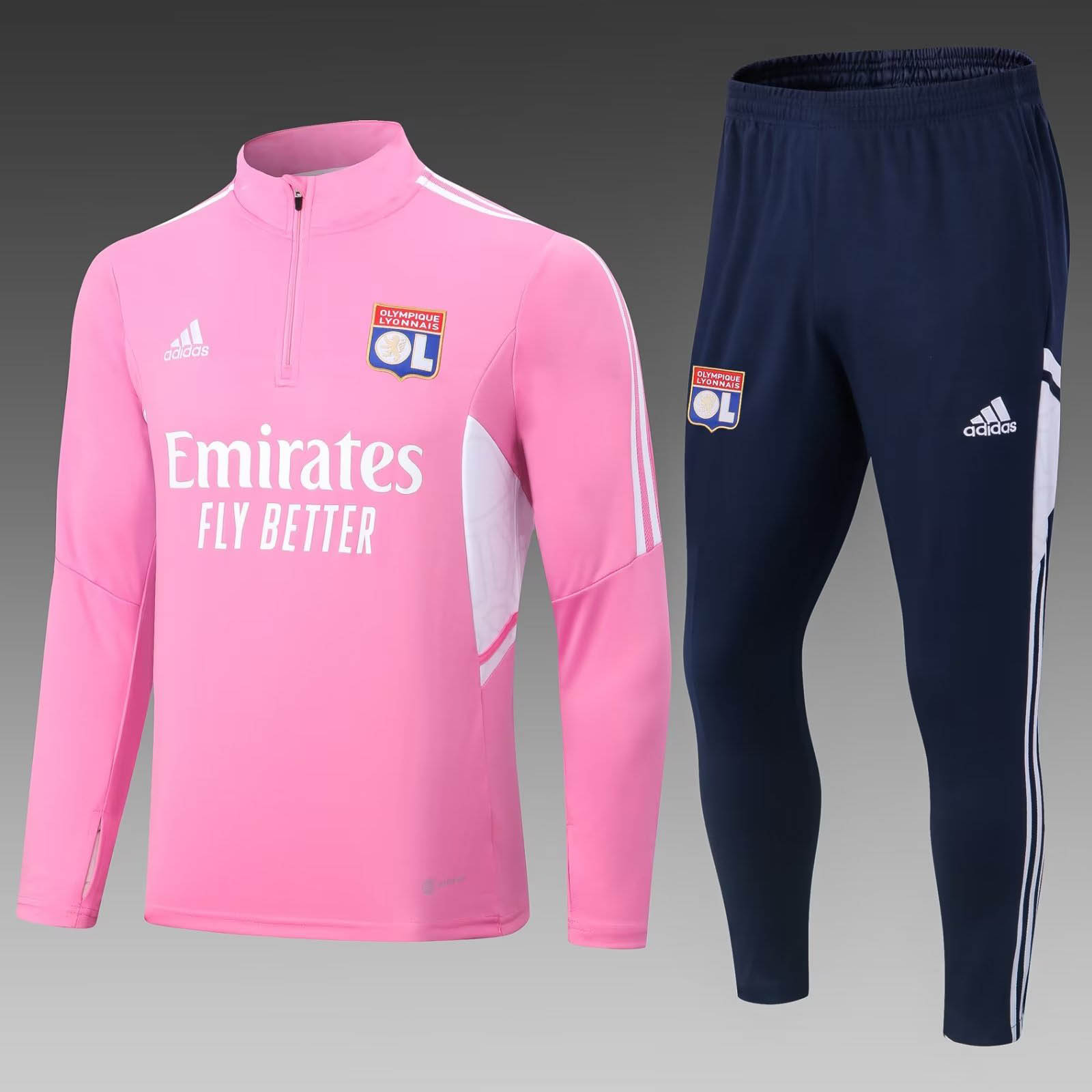 2022/2023 Lyonnais Half-Pull Training Suit Pink Football Shirt Set — main view