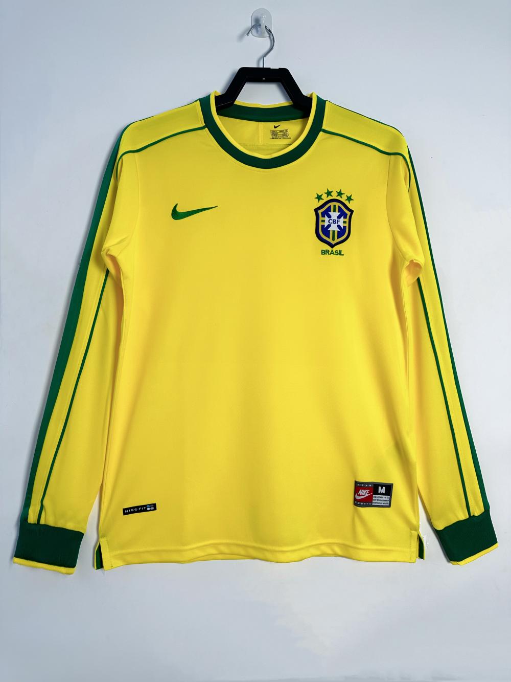 1998 Retro Long Sleeve Brazil Soccer Jersey Home AAA fan-grade — main view