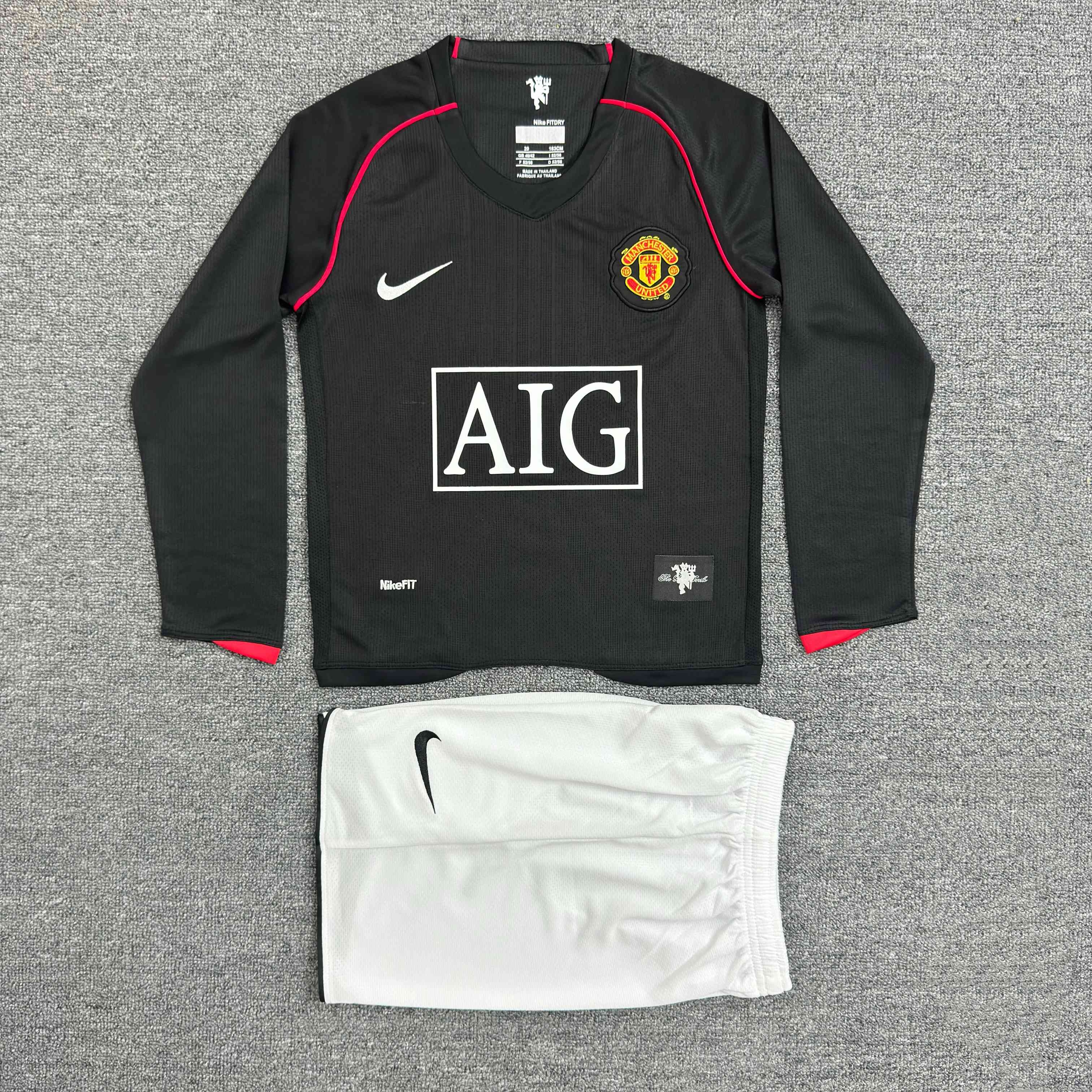 2007/2008 Maillot Rétro Manches Longues Manchester United Third Away Football Qualité Thaï Taille Enfant