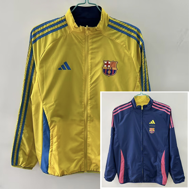 2025/2026 Barcelona Reversible Windbreaker jaune et bleu Soccer Jersey AAA fan-grade