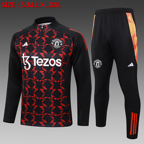2024/2025 Manchester United Half-Pull Training Suit Black Red Football Shirt AAA fan-grade Set
