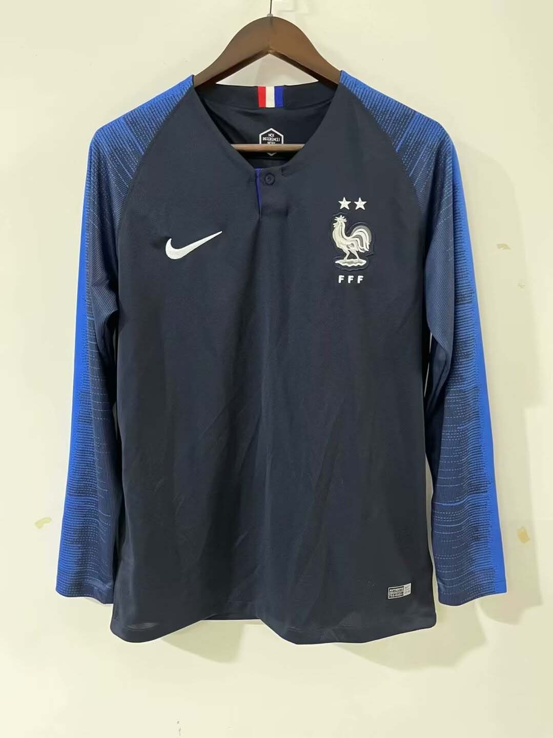 2018 Retro Manga Larga Francia Local Camiseta de Fútbol AAA calidad aficionado