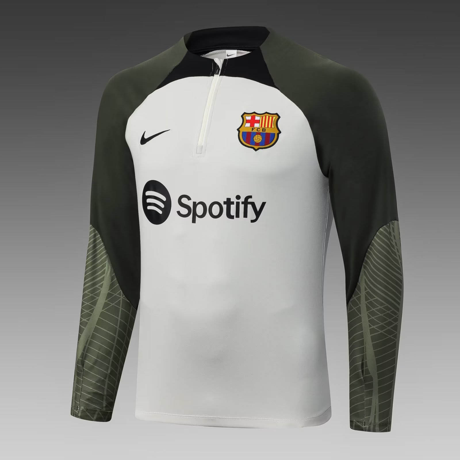 2023/2024 Barcelona Halb-Reißverschluss Trainingsanzug Grau Trikot Set — view 3