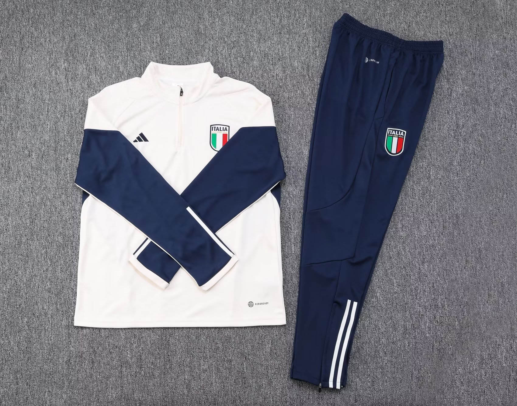 2023 Italy Half-Pull Training Suit Off-White Soccer Shirt Set — view 7