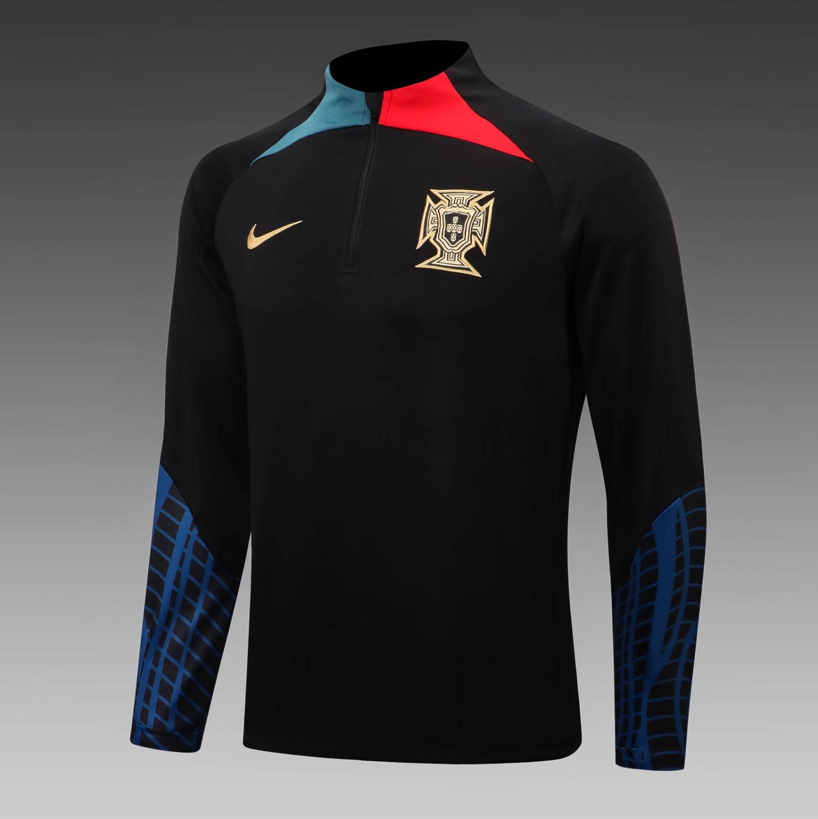 2022 Portugal Half-Pull Training Suit Black Football Shirt Set — view 4