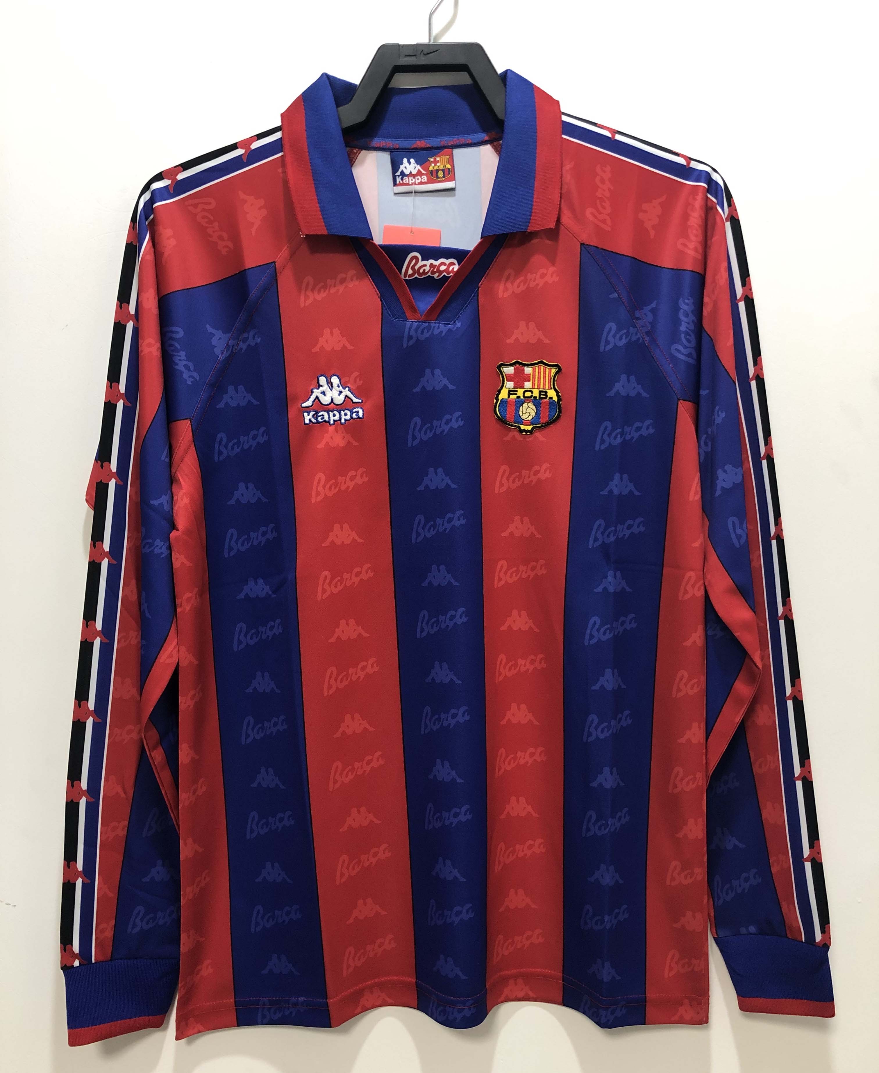 1996/1997 Rétro Manches Longues Barcelone Maillot de Foot Domicile Champions League Qualité Thaï