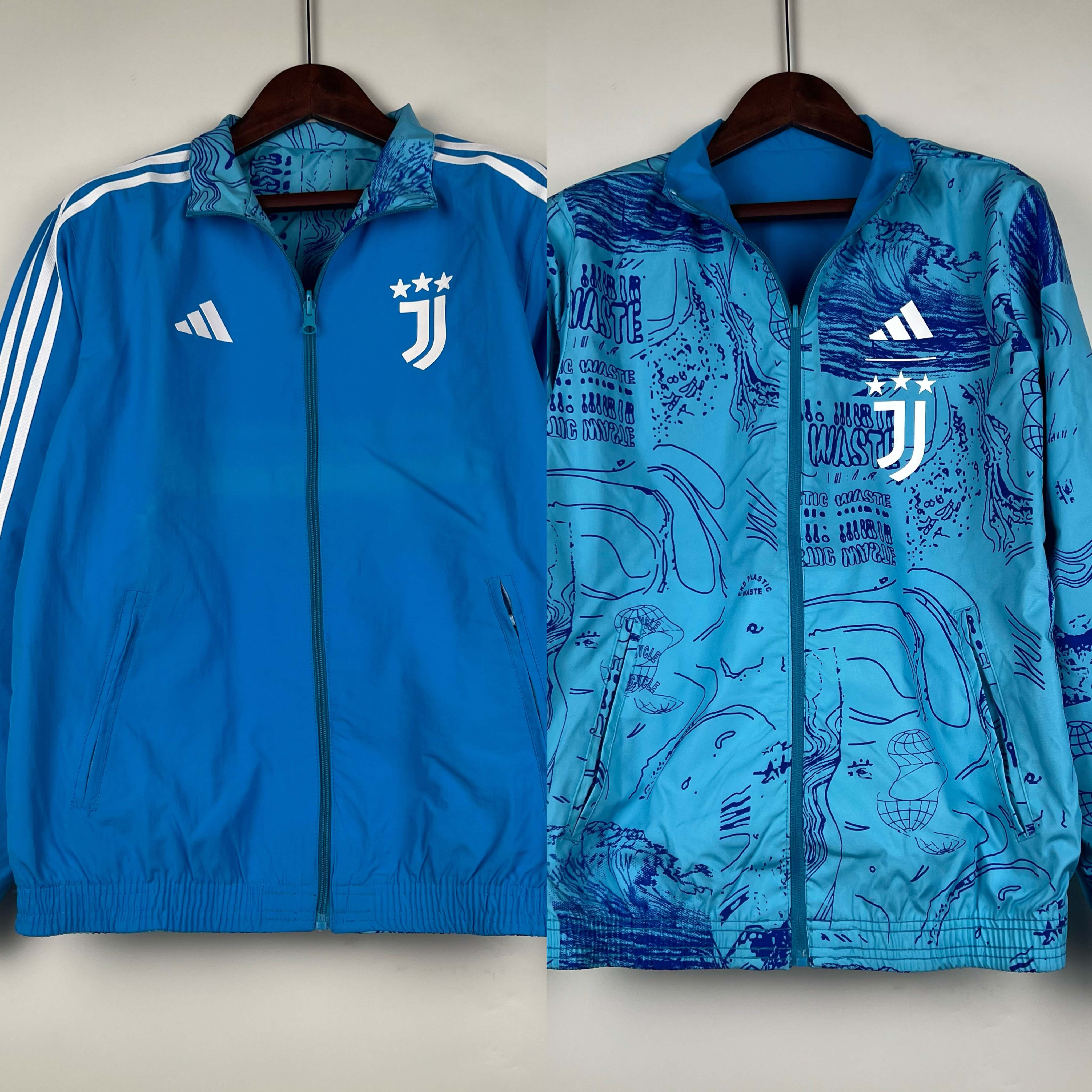 2023-2024 Juventus Reversible Windbreaker Blue Soccer Jersey AAA fan-grade
