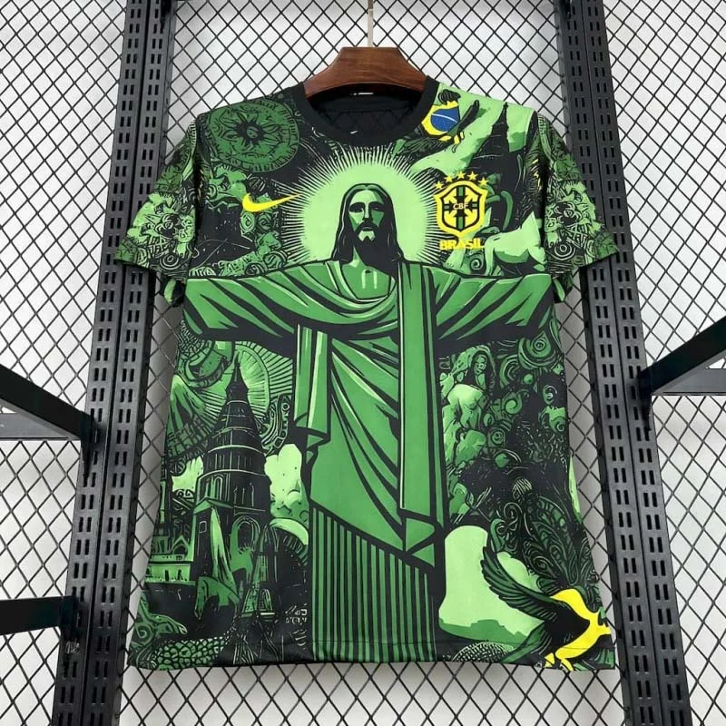 2025 Brazil Special Edition Jesus Black Green Football Shirt view 2