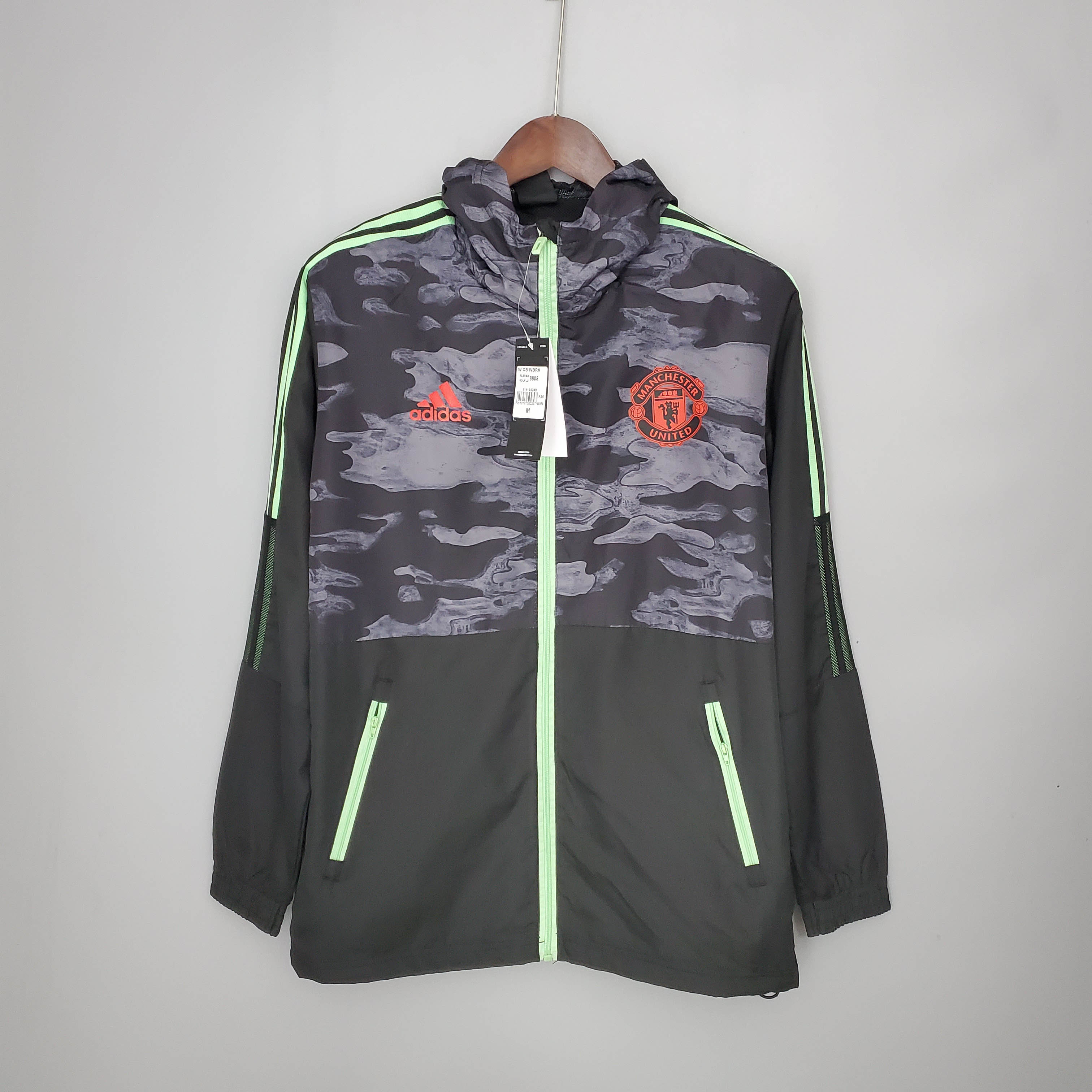 2021/2022 Manchester United Jersey Windbreaker Black And Grey Camouflage — main view