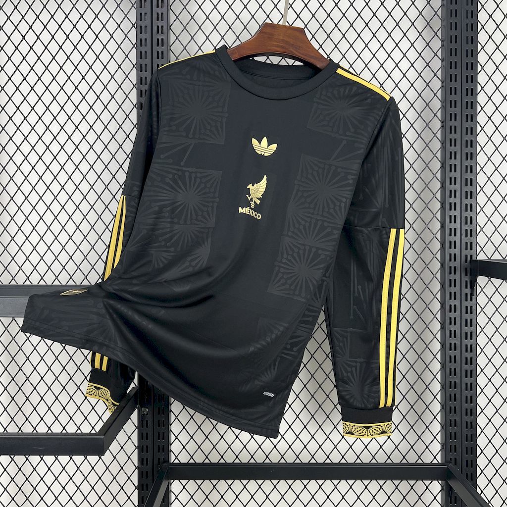 2025 Langarm Mexiko National Trophäenausgabe schwarzes Fußballtrikot AAA Fan-Qualität