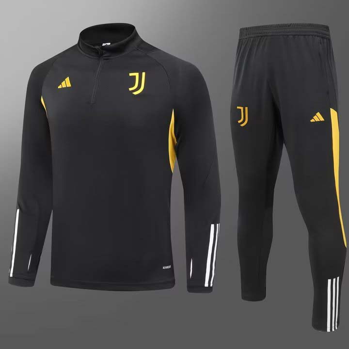 2023/2024 Survêtement d'Entraînement Mi-Zip Juventus Noir Maillot de Foot Qualité Thaï Ensemble