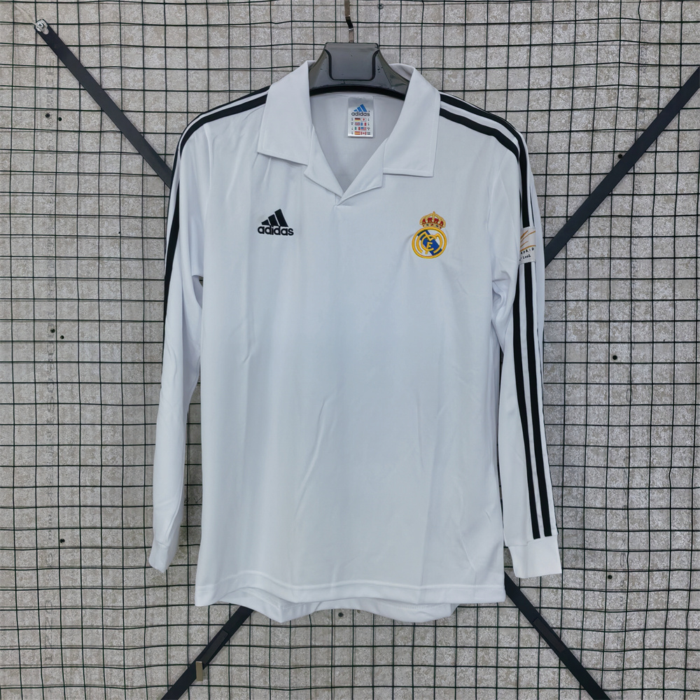 قميص كرة قدم ريترو Real Madrid المنزلي بأكمام طويلة إصدار دوري أبطال أوروبا 2002/2003 جودة تايلاندية 1:1