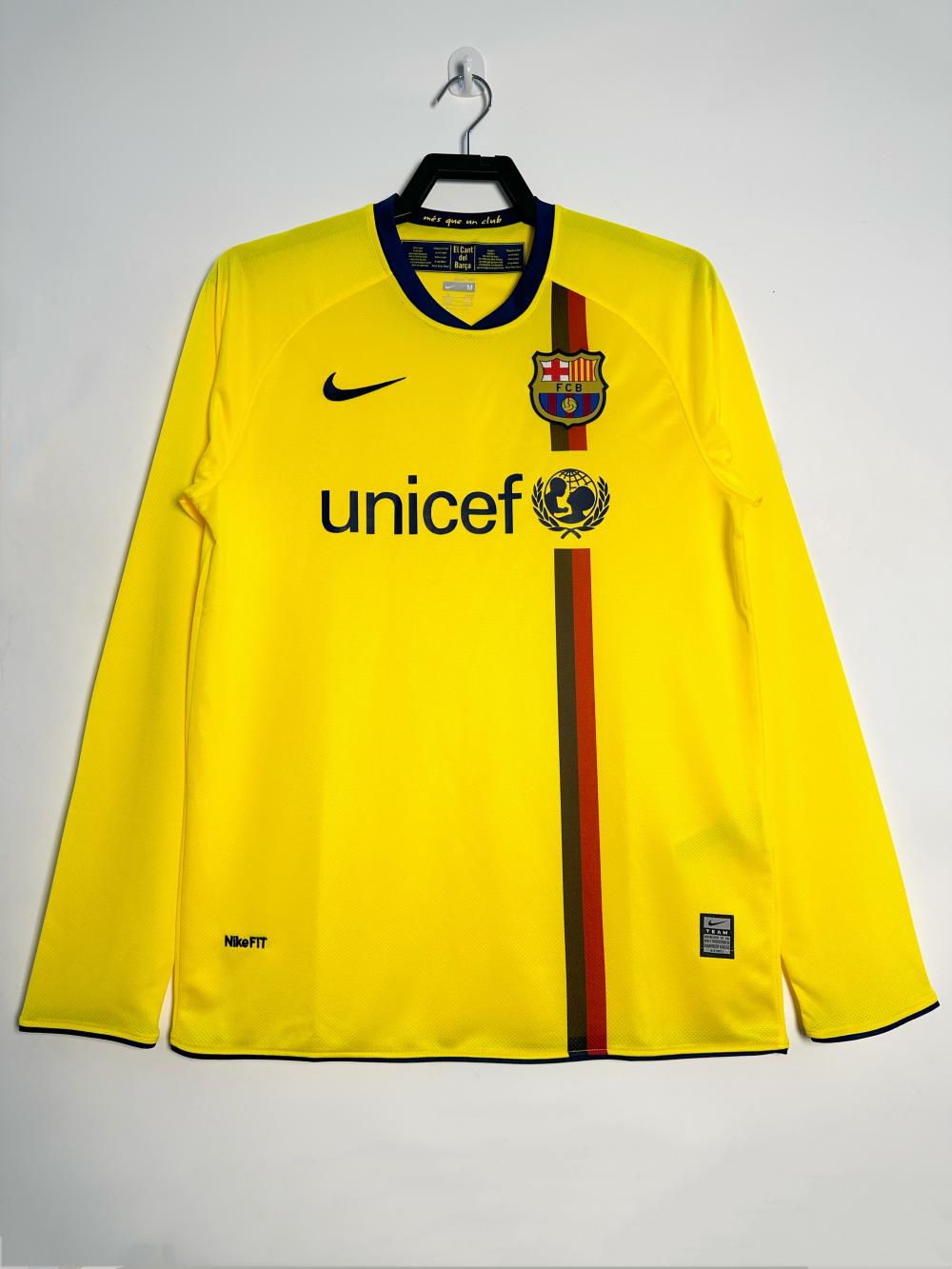 2008/2009 Maillot de Football Extérieur Rétro Barcelona Manches Longues Qualité Thaï